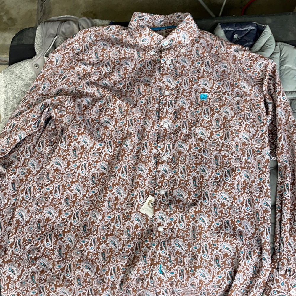 NEW W/ Tag Men’s Size Large CINCH Long Sleeve Button Up Shirt. Brown & Teal.